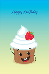 Cupcake postcard. Birthday. Cake in cartoon style
