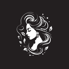 Beauty female portrait illustration, black and white.