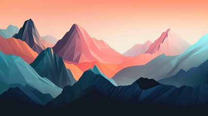 Fototapeta na wymiar Polygonal illustration of a mountain range with a sunset in the background