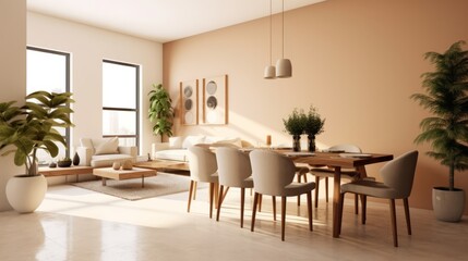 show flat interior design modern nature contemporary dining area daylight minimal decoration style home design concept, image ai generate