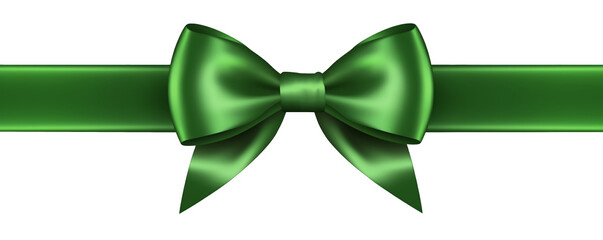 Green bow with green ribbon isolated on transparent or white background, png
