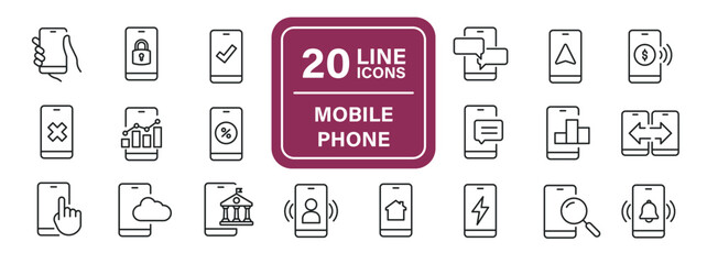 Smartphone function, mobile phone thin line icons. Editable stroke. For website marketing design, logo, app, template, ui, etc. Vector illustration.