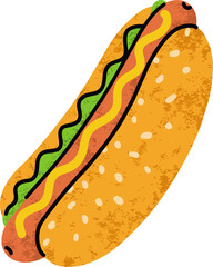 fast food, hotdog cartoon icons set, simple flat style, street high calorie food illustration.