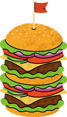  fast food, burger cartoon icons set, simple flat style, street high calorie food illustration.