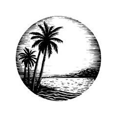 Surfing beach vector landscape, vector art, isolated on white background, vector illustration.