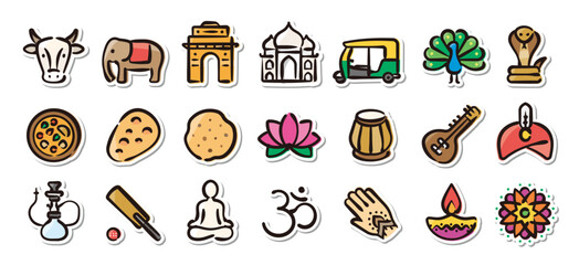 Illustrated sticker set of India.Quick and simple to use. - obrazy, fototapety, plakaty