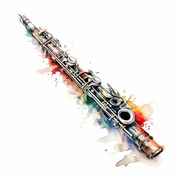 Clarinet Clipart, Clarinet Watercolor, Musical Instrument Clipart, Watercolor For Kids, Clarinet Example Illustration, Clipart For Kids, Musical Instrument Watercolor