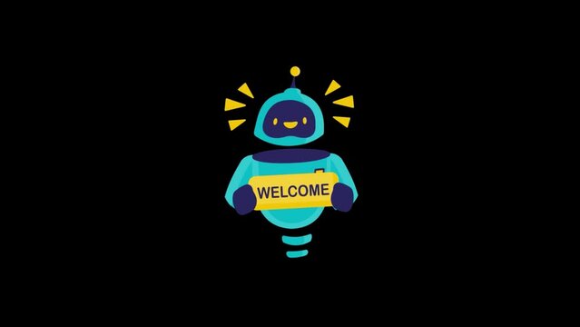 Robot Holding a Welcome icon background animated, logo symbol, social media