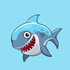 Cartoon Shark as Sea Animal Floating Underwater with water fountain blow vector illustration in flat style Graphic for Valentine`s Day cards, baby shower design and education kids’