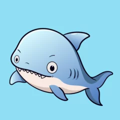 Fototapeten Cartoon Shark as Sea Animal Floating Underwater with water fountain blow vector illustration in flat style Graphic for Valentine`s Day cards, baby shower design and education kids’ © Setia69