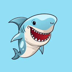 Cartoon Shark as Sea Animal Floating Underwater with water fountain blow vector illustration in flat style Graphic for Valentine`s Day cards, baby shower design and education kids’