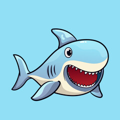 Cartoon Shark as Sea Animal Floating Underwater with water fountain blow vector illustration in flat style Graphic for Valentine`s Day cards, baby shower design and education kids’