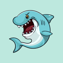 Cute blue shark funny animal spraying water vector illustration in kawaii cartoon style under the sea watercolor illustration with isolated background