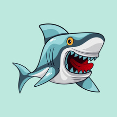 Cute blue shark funny animal spraying water vector illustration in kawaii cartoon style under the sea watercolor illustration with isolated background