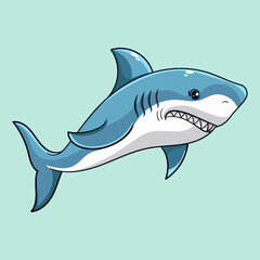 Cute blue shark funny animal spraying water vector illustration in kawaii cartoon style under the sea watercolor illustration with isolated background