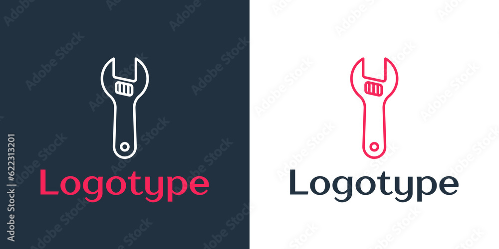 Poster logotype line adjustable wrench icon isolated on white background. logo design template element. vec