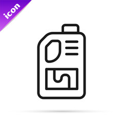 Black line Drain cleaner bottle icon isolated on white background. Water pipes cleaning. Plumbing repair symbol. Vector