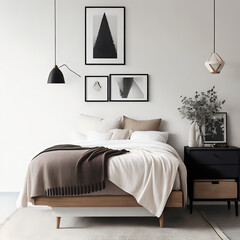 interior of bedroom with bed, bedroom, room, interior, lamp, furniture, home, house, luxury