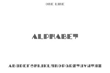 Minimalistic striped contemporary font. Creative English alphabet. Modern one line design. Latin letters