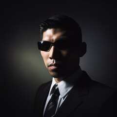 Fototapeta premium Villain from Asian action movies. Great for stories on crime, underworld, mobsters, dons, Mafia, action, ruthless businessman and more. 