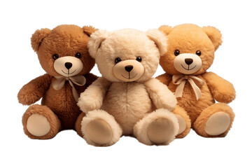 Set of 3 Stuffed Animal Toys Isolated on Transparent Background. Generative AI