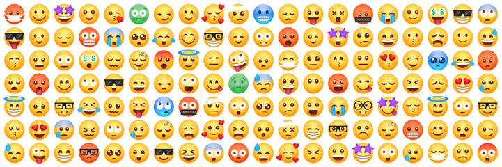 Emoji smile collection. Set of 140 emoticon smile icons. Cartoon emoji set. Smile face character collection