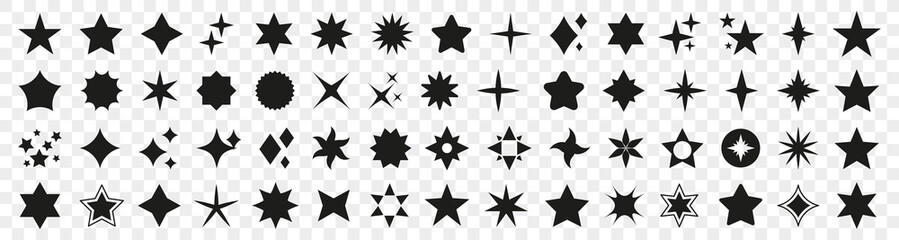 Black star icon collection. Set of stars shape. Abstract star rating collection. Black stars icons