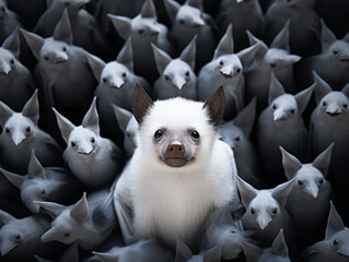 White albino bat on dark scary Halloween background, Generative AI, generative artificial intelligence