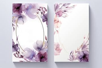 Dark and Light Purple Palette: Multi-Use Template for Wedding Invitation, Business Card, RSVP, Menu, and DIY Minimalist Watercolor Floral Design