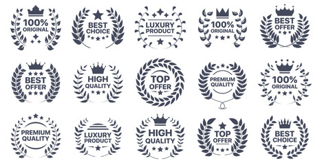 Best offer, high quality, best choice, original, luxury product emblem badge collection with laurel wreath, star and crown icons
