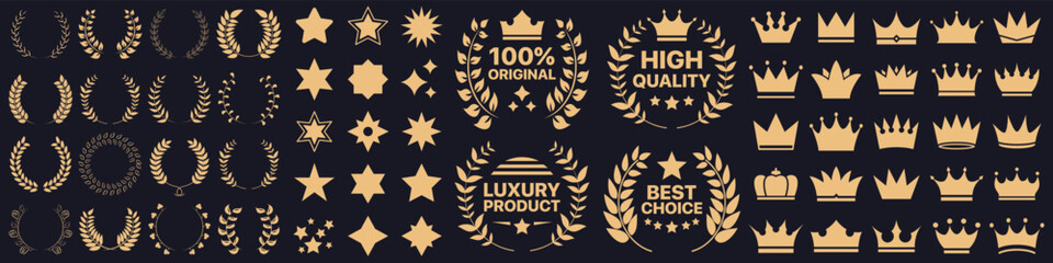 Original, high quality, luxury product, best choice emblem badge collection with star, crown and laurel wreath icons elements