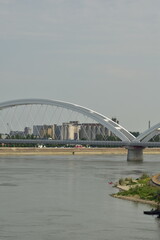 ˝Novi Sad, Serbia - 07 11 2023: Žeželj Bridge and Danube river on a sunny day˝