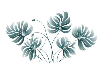 Continuous Exotic Plant of Monstera One Line on Transparent Background. Generative AI