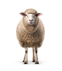 Portrait of a sheep standing full length front view on isolated white background generative ai