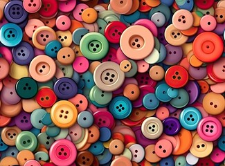 Many colorful garment buttons in various shapes and sizes. SEAMLESS PATTERN. Created with Generative AI technology.