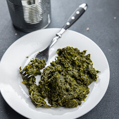 spinach canned food meal snack on the table copy space food background rustic top view