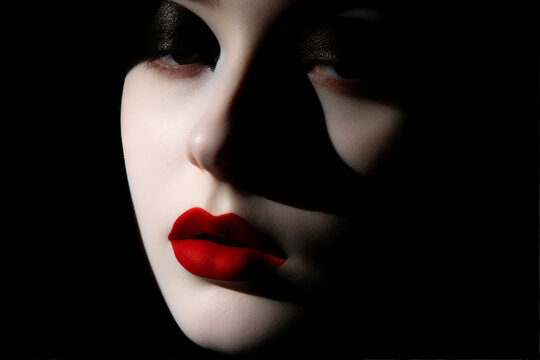 Creative trend collage of red woman lips black background passion color luxury lifestyle make up generative ai