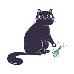 simple funny cat throws off a chemical test tube with its paw