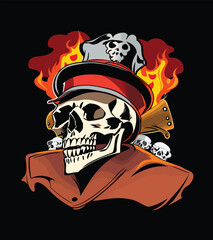 skull head surrounded by flowers and leaves illustration