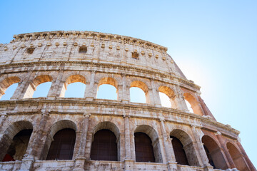 Fototapeta na wymiar ruins of Colosseum, close up details of facade, Rome Italy