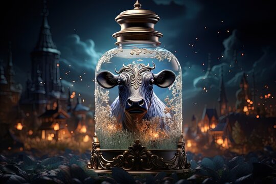 Moo - licious Elixir: Dive into a world where milk flows freely, a magical elixir that brings joy and nourishment to all who sip it illustration generative ai