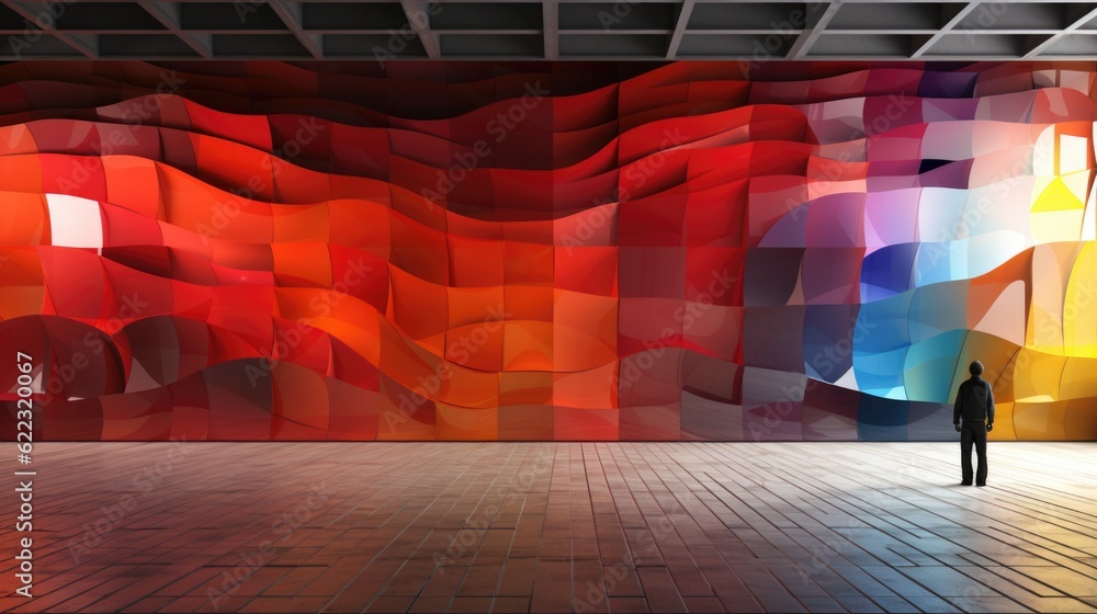 Aufkleber a person standing in front of a colorful wall. generative ai image.