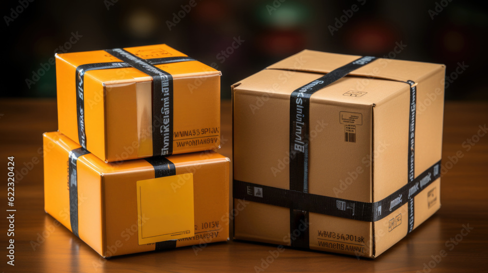 Aufkleber a stack of three boxes sitting on top of a wooden table. generative ai image.