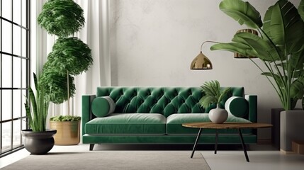 modern green sofa couch home interior mock up house interior background concept sofa on living room daylight,generative ai