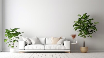 Fototapeta na wymiar Modern Minimal clean clear contemporary living room home interior design daylight background,beige white sofa couch in living room daylight from window freshness moment mock up interior,generative ai