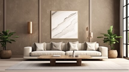 Fototapeta na wymiar room interior mock up room house beautiful background sofa with blank copy space poster artwork hanging in the backdrop wall home design decoration,generative ai