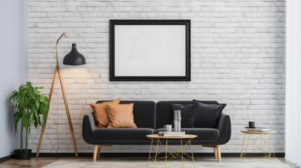 room interior mock up room house beautiful background sofa with blank copy space poster artwork hanging in the backdrop wall home design decoration,generative ai