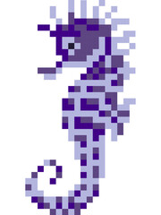 Seahorse cartoon icon in pixel style.