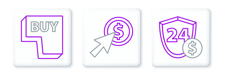 Set line Shield with dollar, Buy button and Cursor and coin icon. Vector