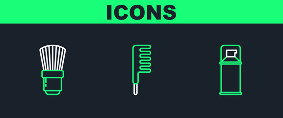 Set line Shaving gel foam, brush and Hairbrush icon. Vector